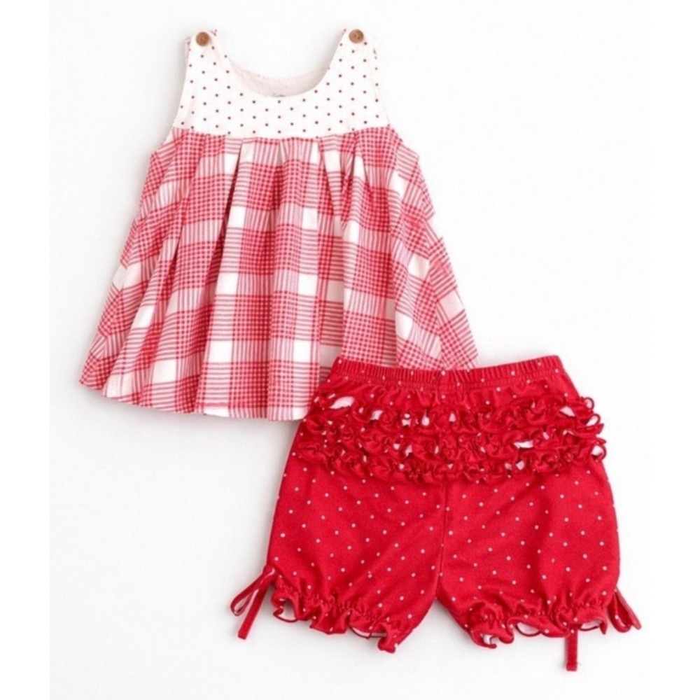 SweetHoney Dorothy Dress Set Girls Red White Plaid Bloomers Shorts Size 5Y